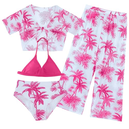 SEAUR Mädchen Badeanzug Set 4 Teilig Bikini mit Cover Up Top Hose Hawaii Bademode Kinder Sommer Strand Badebekleidung Schwimmanzug - 9 Jahre von SEAUR