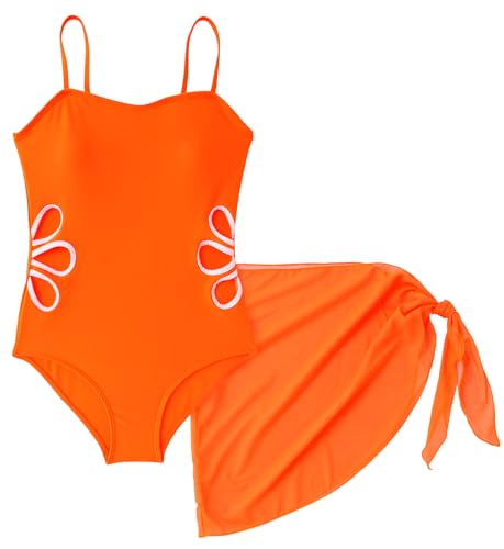 SEAUR Mädchen Badeanzug mit Mesh Rock Einteiliger Bademode Set Blumen Cut Out Schwimmanzug Kinder Badebekleidung - 13-14 Jahre von SEAUR