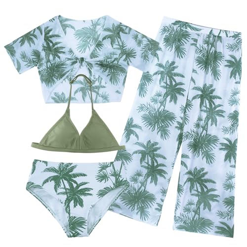 SEAUR Mädchen Bademode Set 4 Teilig Bikini mit Cover Up Top Hose Hawaii Badeanzug Kinder Sommer Strand Badebekleidung Schwimmanzug - 10 Jahre von SEAUR