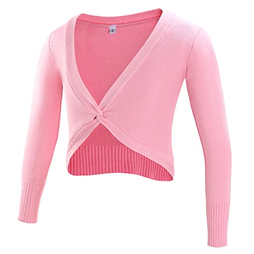 SEAUR Mädchen Ballett Wickeljacke Kinder Ballett Strickjacke mit Guter Elastizität Langarm Ballettjacke für Tanz Gymnastik Sport Rosa 1 L von SEAUR