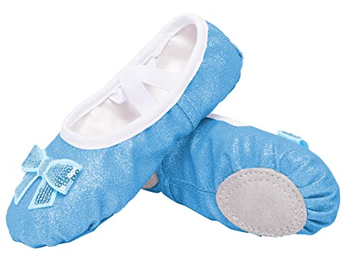 SEAUR Mädchen Ballettschuhe Ballerinas mit Geteilte Ledersohle Ballettschläppchen für Kinder Alter 3-10 Jahren Blau 1 30 EU (31) von SEAUR