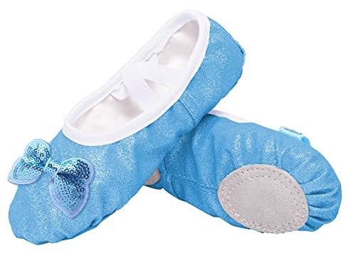 SEAUR Mädchen Ballettschuhe Ballerinas mit Geteilte Ledersohle Ballettschläppchen für Kinder Alter 3-10 Jahren Blau 2 26 EU (26) von SEAUR