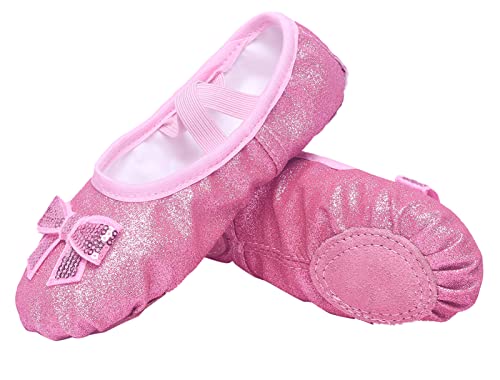 SEAUR Mädchen Ballettschuhe Ballerinas mit Geteilte Ledersohle Ballettschläppchen für Kinder Alter 3-10 Jahren Rosa 1 28 EU (29) von SEAUR