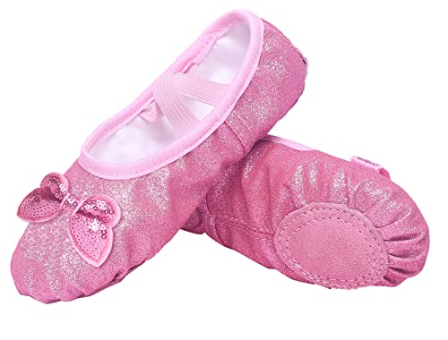 SEAUR Mädchen Ballettschuhe Ballerinas mit Geteilte Ledersohle Ballettschläppchen für Kinder Alter 3-10 Jahren Rosa 2 32 EU (34) von SEAUR