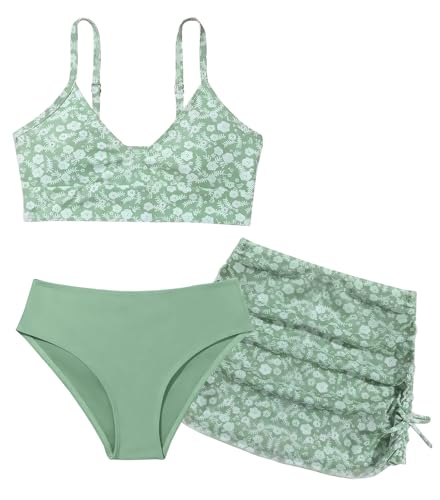 SEAUR Mädchen Bikini Set mit Rock 3 Teilig Badebekleidung Gepolstert Teenager Bademode Modisch Gedruckt Badeanzug Kinder - 150 von SEAUR