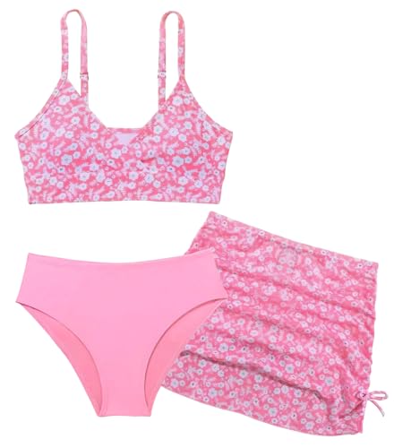 SEAUR Mädchen Bikini Set mit Rock 3 Teilig Badebekleidung Gepolstert Teenager Bademode Modisch Gedruckt Badeanzug Kinder - 150 von SEAUR