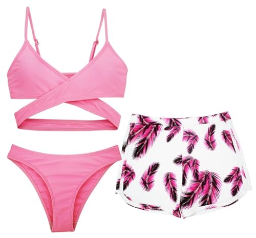 SEAUR Mädchen Bikini Tankini Set Tank Bikinioberteil mit Triangel Bikinihose Schöne Schwimmanzug Sport für Wasserparks Pink 8-9 von SEAUR