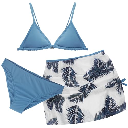 SEAUR Mädchen Bikini Tankini Set Tank adeanzug Dreiteiliger Schnelltrocknend Bademode Set für Sandstrände Blau 12-13 von SEAUR