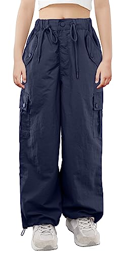 SEAUR Mädchen Cargo Hose Kinder Freizeithose mit Elastischem Bund Mädchen Jogger Hose für Tanz Fotoshooting Leistung Blau 10-11 Jahre (150cm) von SEAUR