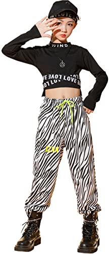 SEAUR Mädchen Jazz Dance Outfit Hip Hop Kleidung Street Dancewear Trainingsanzug Tank Top + Cargo Hose Streetwear für 110-170cm - 160 von SEAUR