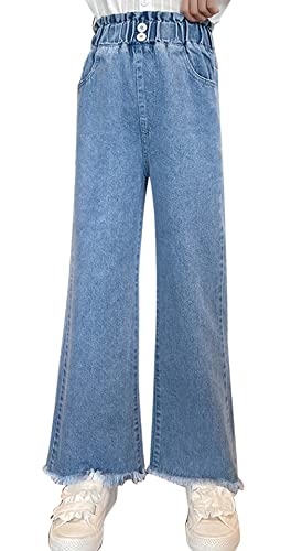 SEAUR Mädchen Jean Hosen Loch Denim Blau Jeans Baggy Weites Bein Bootcut Gerade Schlaghose 120-170cm Teenager Casual Stretch Cargohose - 13-15 Jahre von SEAUR