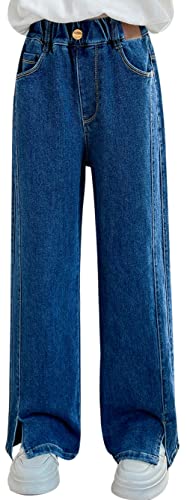 SEAUR Mädchen Jean Hosen Loch Denim Blau Jeans Baggy Weites Bein Bootcut Gerade Schlaghose 120-170cm Teenager Casual Stretch Cargohose - 13-15 Jahre von SEAUR