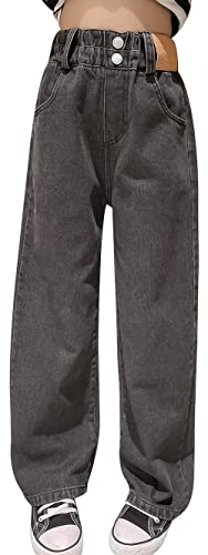 SEAUR Mädchen Jean Hosen Loch Denim Blau Jeans Baggy Weites Bein Bootcut Gerade Schlaghose 120-170cm Teenager Casual Stretch Cargohose Schwarz - 13-15 Jahre von SEAUR