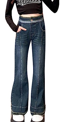 SEAUR Mädchen Jeans Schlaghose mit Schlitz High Waist Skinny Jeanshose Denim Stretch Glockenhose mit Gummibund - 170(150-160cm) von SEAUR