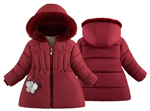 SEAUR Mädchen Kapuzenpufferjacke Warmer Wattierter Mantel Kinder Winddichte Jacke Wintermantel mit Taschen Mädchen Fleece Gefütterter Mantel 2-3 J von SEAUR
