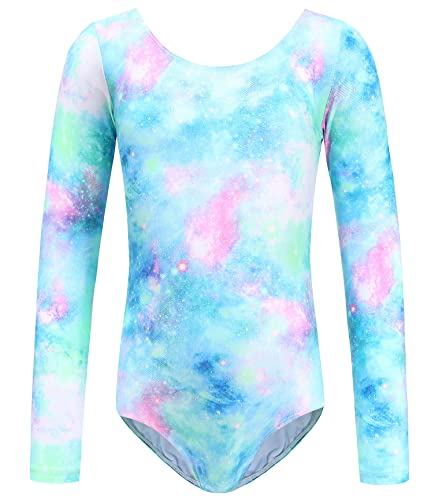 SEAUR Mädchen Kinder Glänzende Round Neck Tanzbekleidung Leotards Gymnastikbody Training Kinder Mädchen Langarm Ballettanzug Wettkampf Gymnastik Trikot Tanzkostüme Jumpsuit Blau von SEAUR