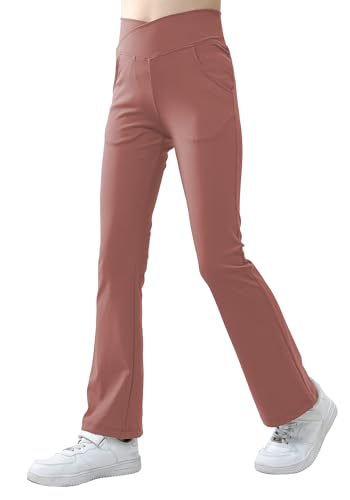 SEAUR Mädchen Leggings Schlaghose Lang Yogahose Bootcut Flared Sporthose mit 2 Taschen V-line Taille Jogginghose Sport Trainninghose - 130(120-130) von SEAUR
