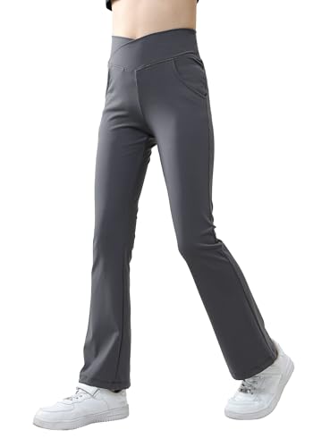 SEAUR Mädchen Leggings Schlaghose Lang Yogahose Bootcut Flared Sporthose mit 2 Taschen V-line Taille Jogginghose Sport Trainninghose - 160(150-160) von SEAUR