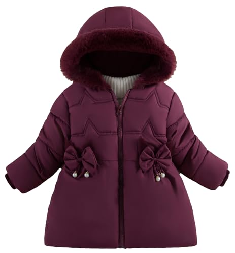SEAUR Mädchen Mantel Reißverschluss Schnee Outwear Mädchen Pelz Kapuzenmantel Warme Kapuzen Parka Jacke Mädchen Winddichte Jacken 2-3 J von SEAUR