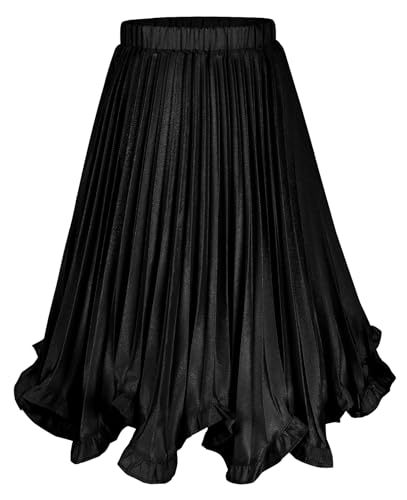 SEAUR Mädchen Plisseerock Langer Faltenrock Rüschensaum Maxirock Elastische Taille Kinder Sommerrock Leicht-Glänzend - 150(EU 140-146) von SEAUR