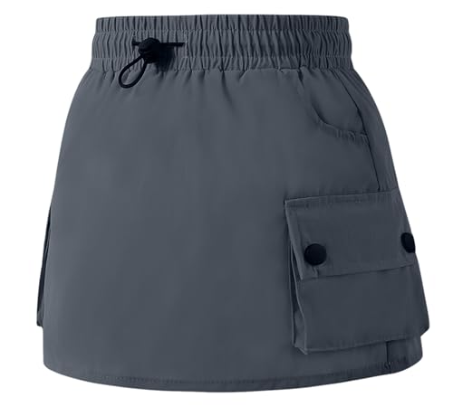 SEAUR Mädchen Rock mit Innenhose Cargo Minirock Leicht Dünn Sommerrock A-Linie Hosenrock mit 4 Taschen Gummibund Kurzer Rock - 150(EU 140-146) von SEAUR