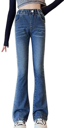 SEAUR Mädchen Schlaghose Jeans mit Gummibund High Waist Stretch Skinny Jeanshose Denim Glockenhose - 140(120-130cm) von SEAUR