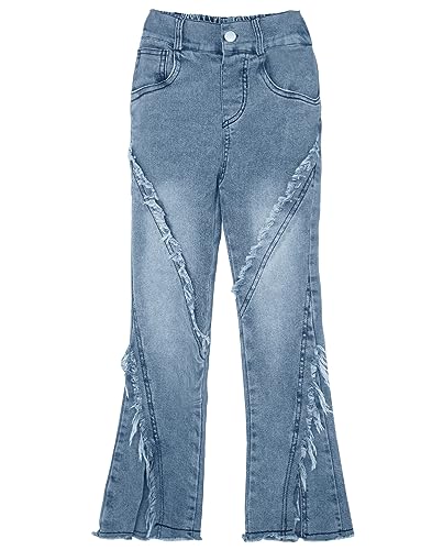 SEAUR Mädchen Schlaghose Jeans mit Schlitz High Waist Stretch Skinny Jeanshose Denim Glockenhose mit Gummibund - 140(120-130cm) von SEAUR