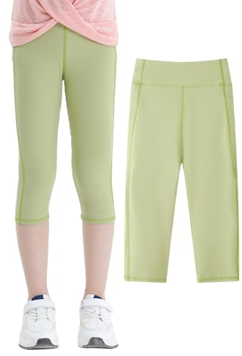 SEAUR Mädchen Sport Leggings 3/4 Yogahose mit Tasche Einfarbig Eng Jogginghose Laufhose Sporthose Trainninghose - 140 (134-140) von SEAUR