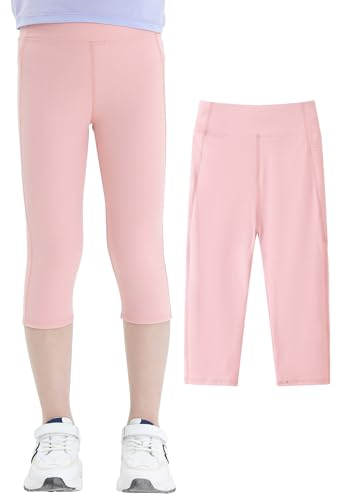SEAUR Mädchen Sport Leggings 3/4 Yogahose mit Tasche Einfarbig Eng Jogginghose Laufhose Sporthose Trainninghose - 160 (146-152) von SEAUR