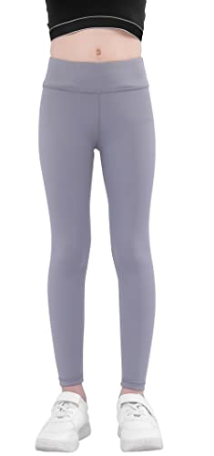 SEAUR Mädchen Sport Leggings Lang Yogahose Einfarbig Eng Jogginghose Laufhose Sporthose Trainninghose - Grau - 120(110-116) von SEAUR