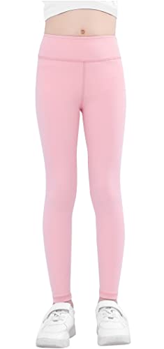 SEAUR Mädchen Sport Leggings Lang Yogahose Einfarbig Eng Jogginghose Laufhose Sporthose Trainninghose - Rosa - 120(110-116) von SEAUR