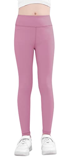 SEAUR Mädchen Sport Leggings Lang Yogahose Einfarbig Eng Jogginghose Laufhose Sporthose Trainninghose - Rose Rot - 120(110-116) von SEAUR