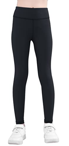 SEAUR Mädchen Sport Leggings Lang Yogahose Einfarbig Eng Jogginghose Laufhose Sporthose Trainninghose - Schwarz - 120(110-116) von SEAUR