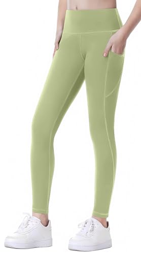 SEAUR Mädchen Sport Leggings Lang Yogahose mit 2 Taschen Einfarbig Eng Jogginghose Laufhose Sporthose Trainninghose - 140 (134-140) von SEAUR