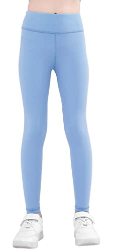 SEAUR Mädchen Sporthose Lang Leggings Sportlich Laufhose Yogahose Einfarbig Jogginghose Eng Trainninghose - Blau - 130(122-128) von SEAUR