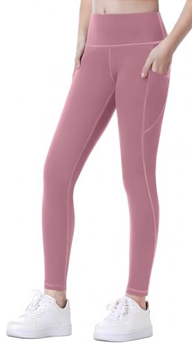 SEAUR Mädchen Sporthose Lang Leggings mit 2 Taschen Sportlich Laufhose Yogahose Einfarbig Jogginghose Eng Trainninghose - 130 (122-128) von SEAUR