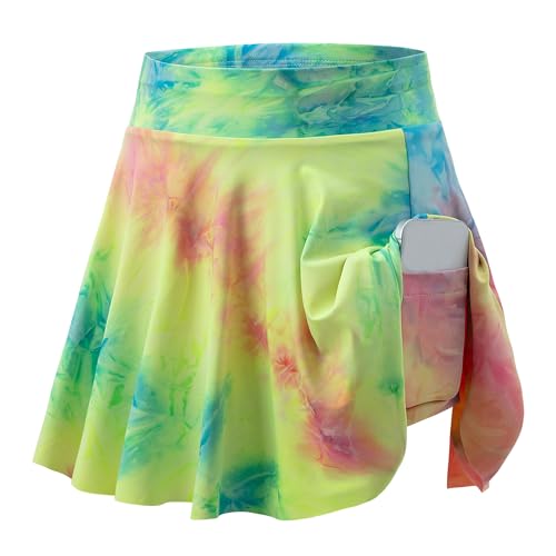 SEAUR Mädchen Sportrock mit Taschen Innenhose Tie Dye Tennisrock Kinder Faltenrock Skater Rock Süß Minirock Sommerrock Golf Skorts - 120(EU 110-116) von SEAUR