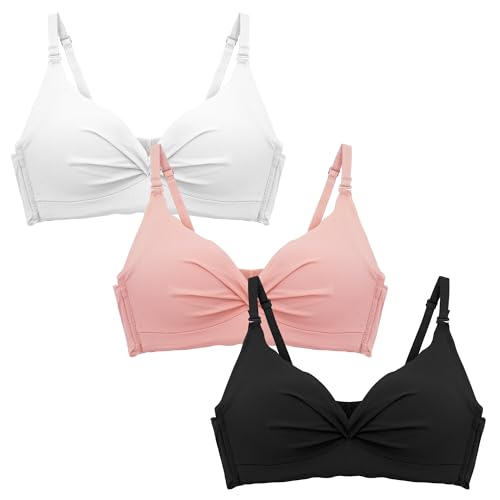 SEAUR Mädchen Sports BH 3 Pcs Top Nahtlose Training BH für Teenager Soft Cup Bra mit Verstellbaren Trägern BH Ohne Bügel für Teen Kinder E-Color 34/75 von SEAUR