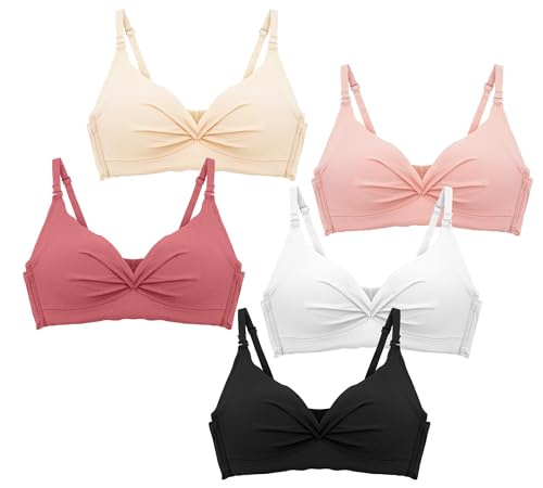 SEAUR Mädchen Sports BH 5 Pcs Top Nahtlose Training BH für Teenager Soft Cup Bra mit Verstellbaren Trägern BH Ohne Bügel für Teen Kinder F-Color 34/75 von SEAUR