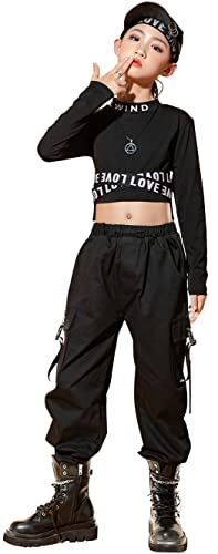 SEAUR Mädchen Street Dance Kleidung Set Hip Hop Jazz Dancewear Trainingsanzug Tank Top + Cargo Hose Streetwear für 110-170cm - 130 von SEAUR