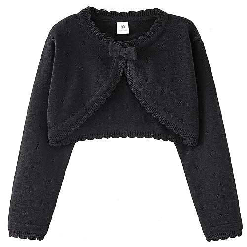 SEAUR Mädchen Strickjacke Festlich Bolero Cardigan Süß Schleife Baumwolle Langarm Schulterjacke Kinder Rundhals Jäckchen 140-8-9 Jahre von SEAUR