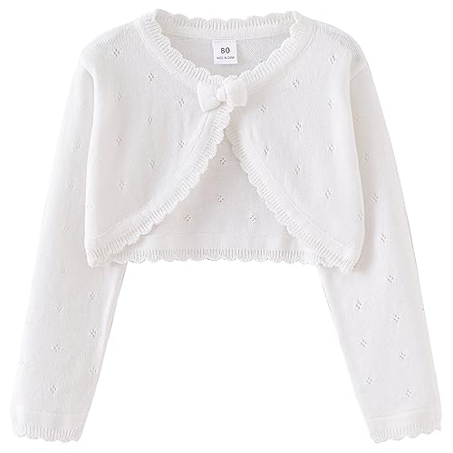 SEAUR Mädchen Strickjacke Festlich Bolero Cardigan Süß Schleife Baumwolle Langarm Schulterjacke Kinder Rundhals Jäckchen 140-8-9 Jahre von SEAUR