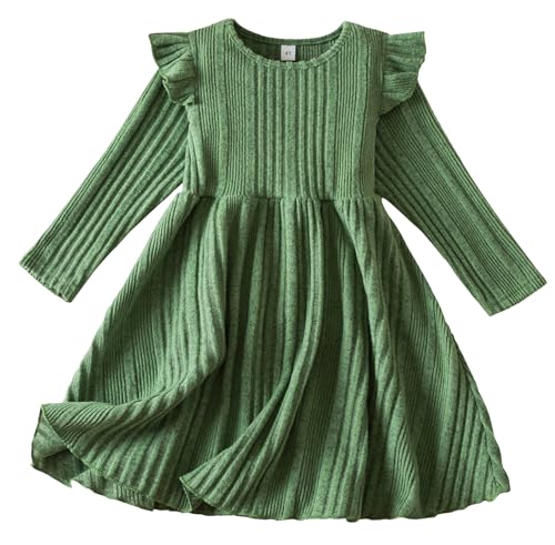 SEAUR Mädchen Strickkleid Langarm Pullover Kleid Herbst Winter Festlichkleid Kinder A-Linie Einfarbig Basic Freizeitkleid Rundhals - 6Y (EU 116) von SEAUR