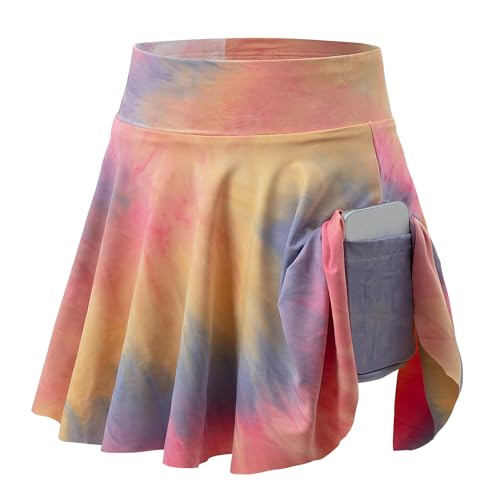 SEAUR Mädchen Tennisrock mit Taschen Innenhose Tie Dye Faltenrock Kinder Skater Rock Sportrock Süß Minirock Sommerrock Golf Skorts - 140(EU 134) von SEAUR