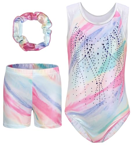 SEAUR Mädchen Turnanzug Turnshorts Haarband Set Kinder Turnen Trikot Shorts Gymnastik Ärmellos Gymnastikanzug Tanzen Kleidung 7-8 Jahre von SEAUR
