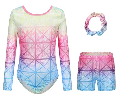 SEAUR Mädchen Turnanzug Turnshorts Set Langarm Gymnastikanzug mit Hose Kinder Trikot Turnen Shorts Gymnastik Tanzen Kleidung - 9-10 Jahre von SEAUR
