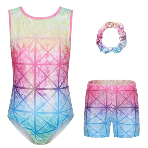 SEAUR Mädchen Turnanzug mit Hose Kinder Turnen Gymnastik Trikot Shorts Haarband Set Ärmellos Gymnastikanzug Tanzen Kleidung - 7-8 Jahre von SEAUR