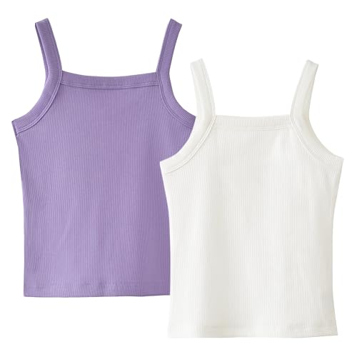 SEAUR Mädchen Unterhemd Spaghetti Träger Tank Top Sommer Einfarbig Gerippt Crop Top Kinder Ärmellos Oberteile 2er Pack 3-14 Jahre - 140 von SEAUR
