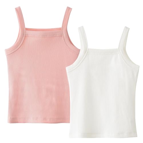 SEAUR Mädchen Unterhemd Spaghetti Träger Tank Top Sommer Einfarbig Gerippt Crop Top Kinder Ärmellos Oberteile 2er Pack 3-14 Jahre - 140 von SEAUR
