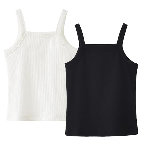 SEAUR Mädchen Unterhemd Spaghetti Träger Tank Top Sommer Einfarbig Gerippt Crop Top Kinder Ärmellos Oberteile 2er Pack 3-14 Jahre - 140 von SEAUR